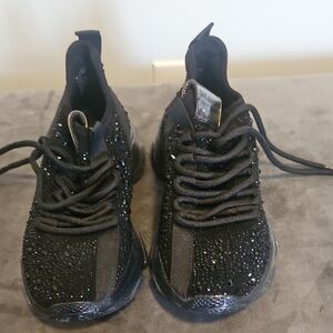 Steve Madden Black Sparkle Knit Lace-Up Sneakers..womens 5.5M...no box
